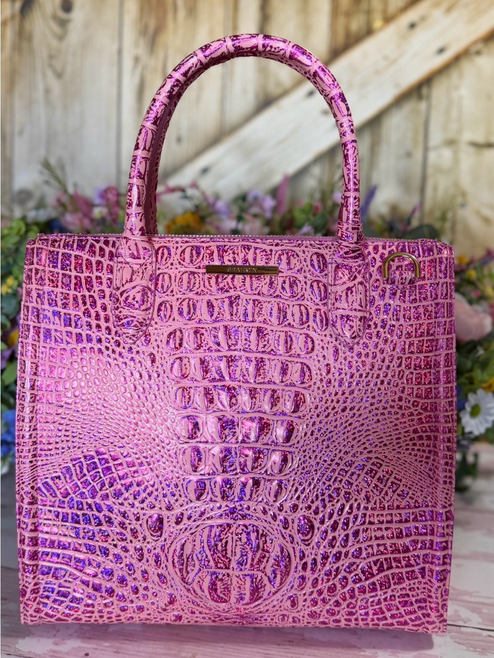 NWT Brahmin Caroline Empower Melbourne Leather Pink Purple sparkle FIRM $ 2 EYES - Picture 6 of 16